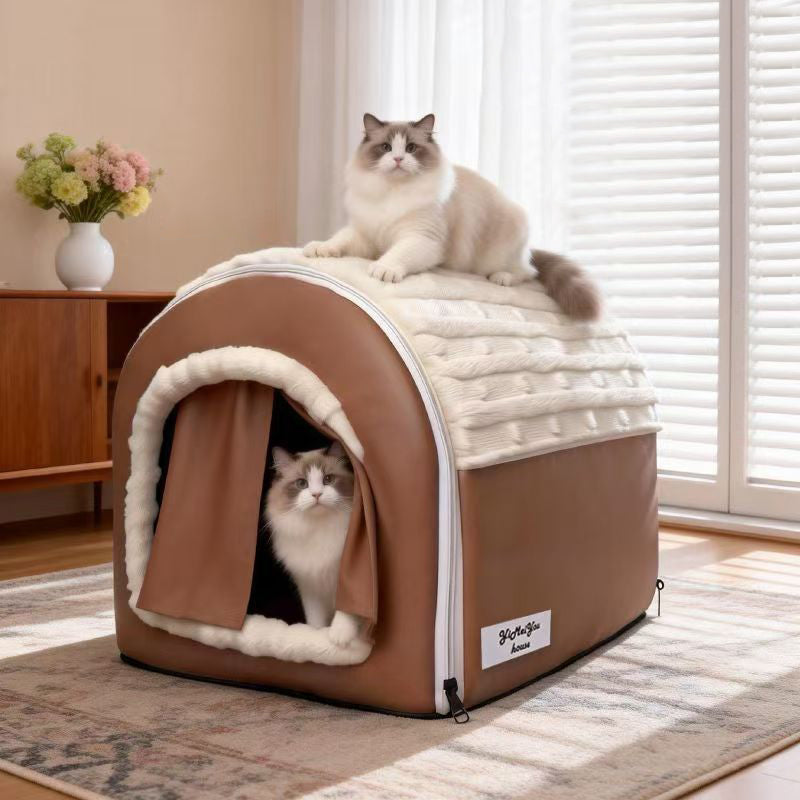 Velvet Faux Leather Arch Cat Bed