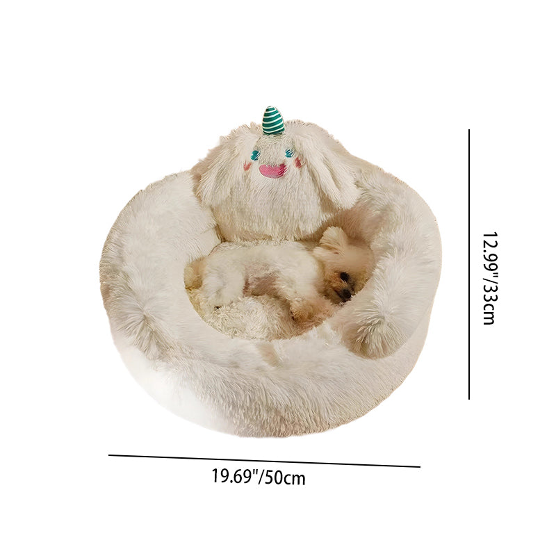 Round Velvet Cartoon Cat Bed