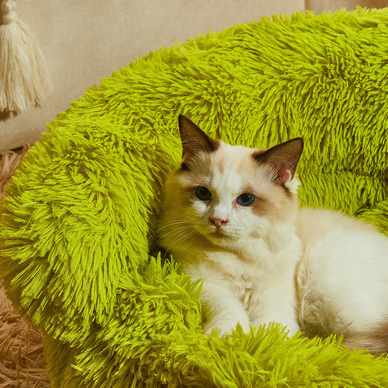 Round Velvet Cartoon Cat Bed