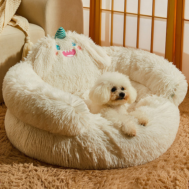 Round Velvet Cartoon Cat Bed