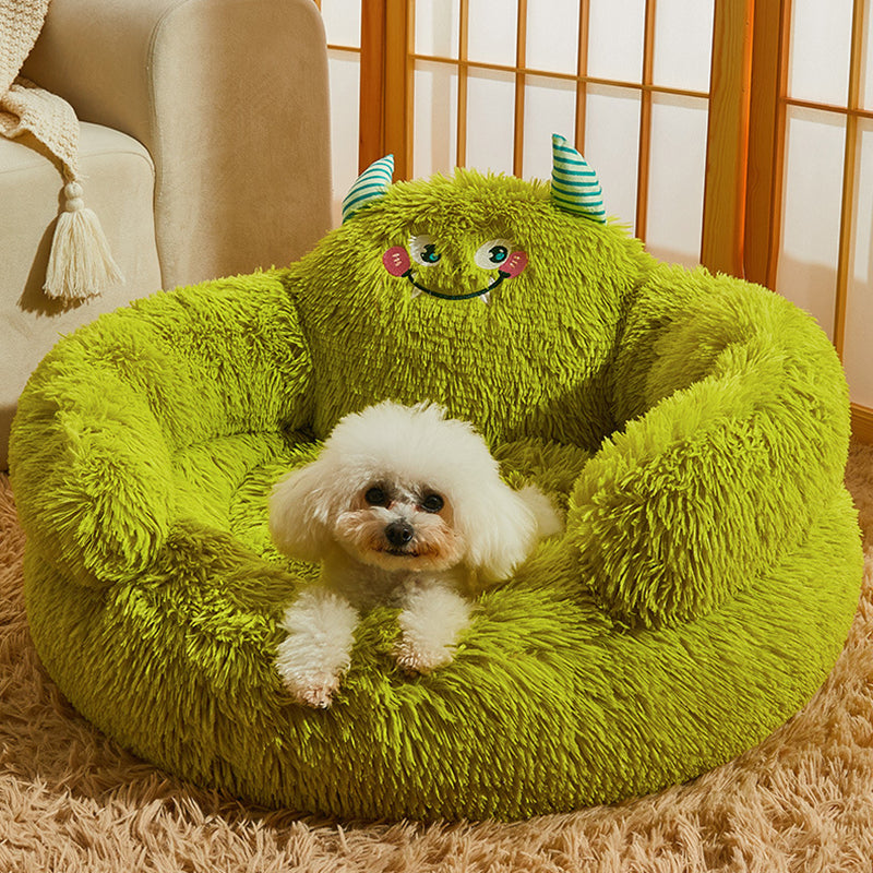 Round Velvet Cartoon Cat Bed
