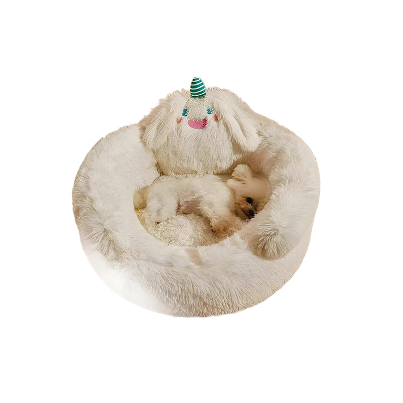 Round Velvet Cartoon Cat Bed
