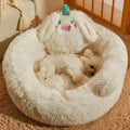 Round Velvet Cartoon Cat Bed