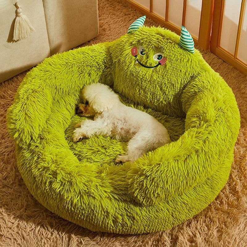 Round Velvet Cartoon Cat Bed