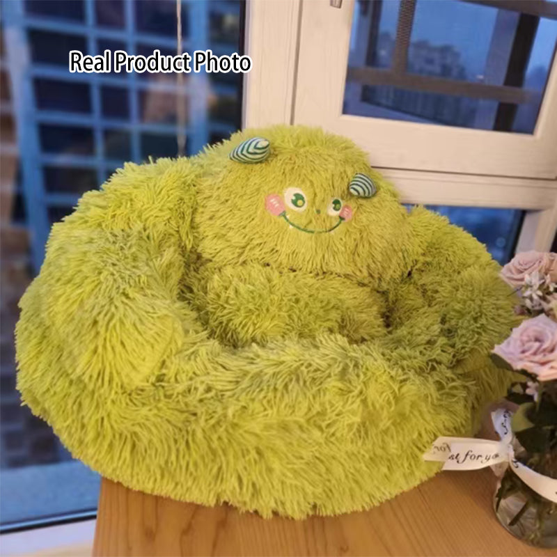 Round Velvet Cartoon Cat Bed