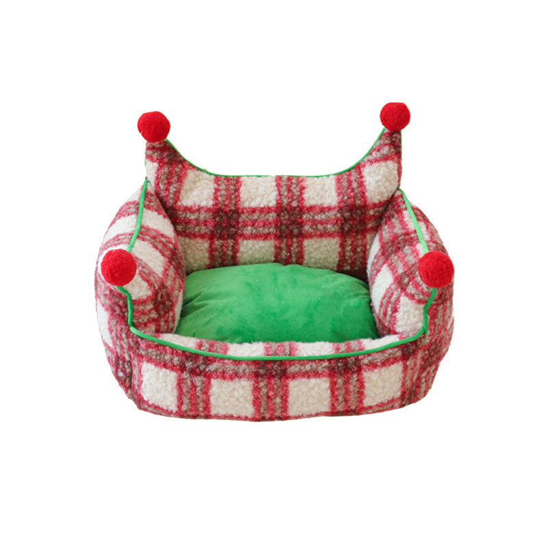 Short Velvet Cat Bed with Removable Pad