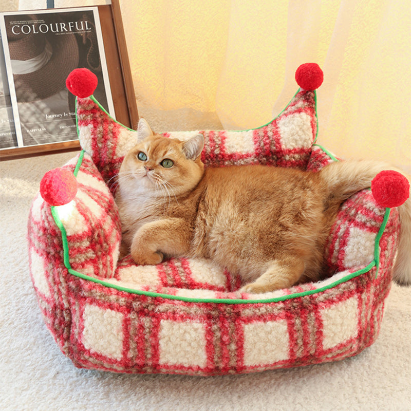 Short Velvet Cat Bed with Removable Pad