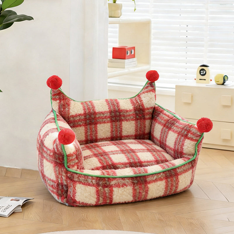 Short Velvet Cat Bed with Removable Pad