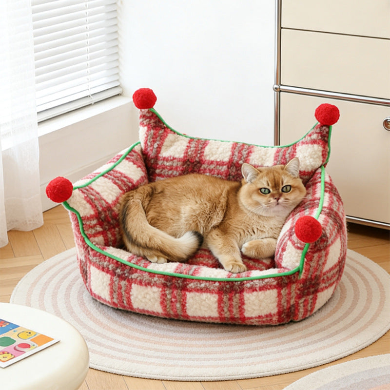 Short Velvet Cat Bed with Removable Pad