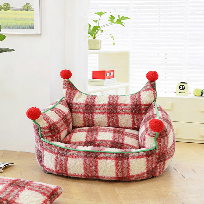 Short Velvet Cat Bed with Removable Pad