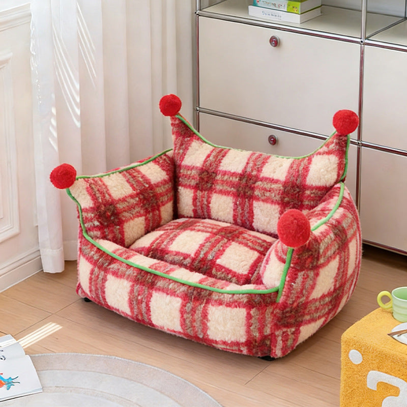 Short Velvet Cat Bed with Removable Pad