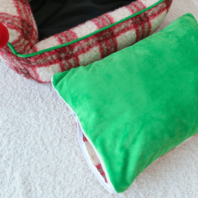 Short Velvet Cat Bed with Removable Pad