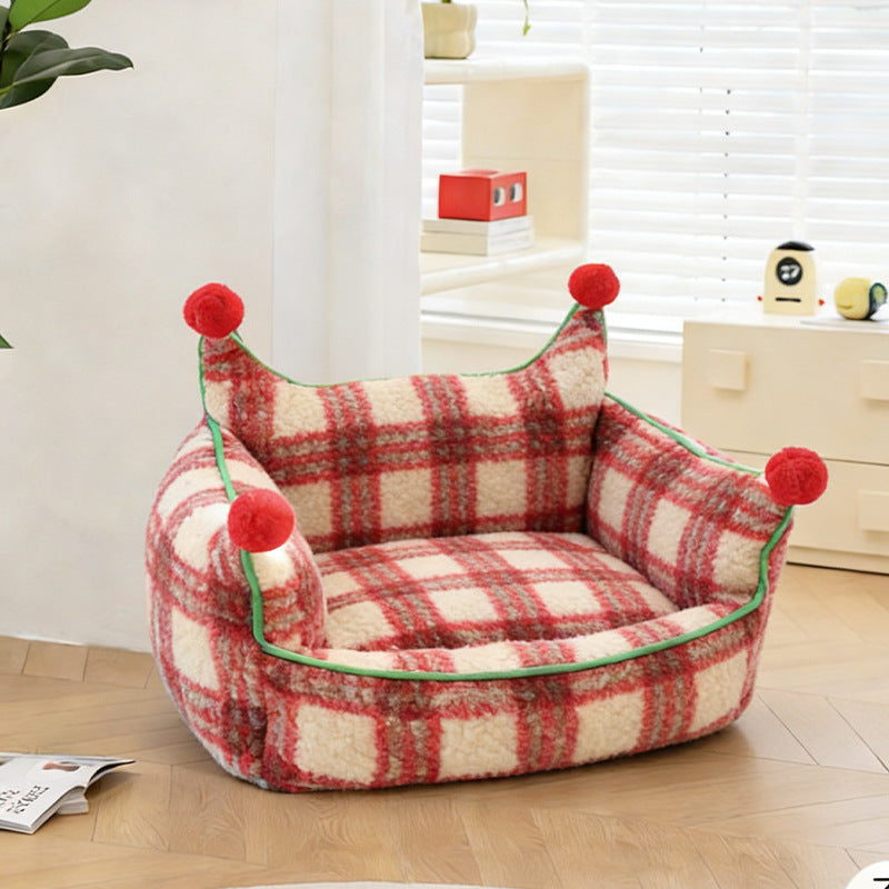 Short Velvet Cat Bed with Removable Pad
