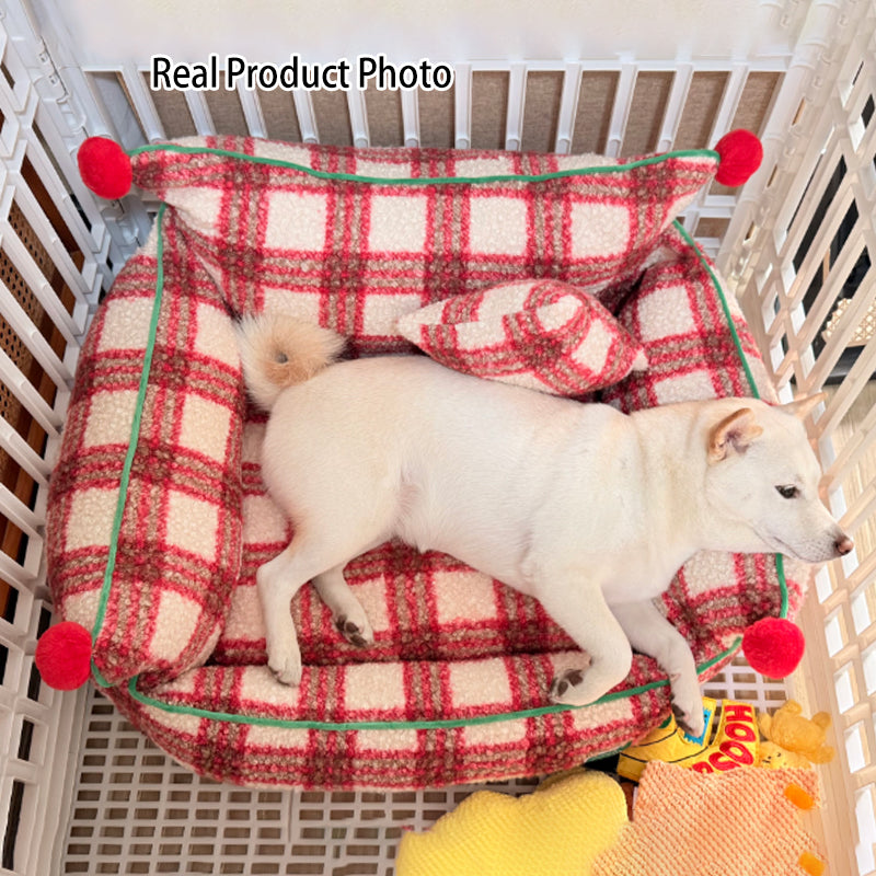 Short Velvet Cat Bed with Removable Pad