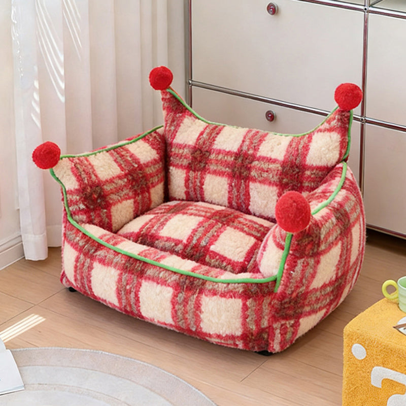 Short Velvet Cat Bed with Removable Pad