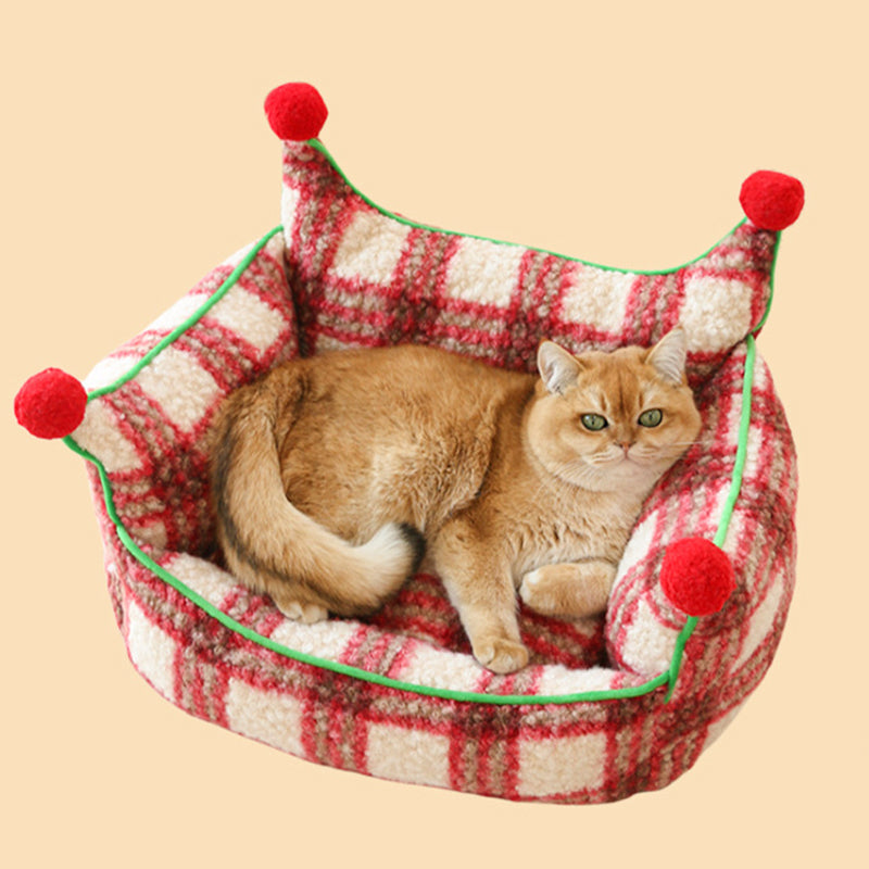 Short Velvet Cat Bed with Removable Pad