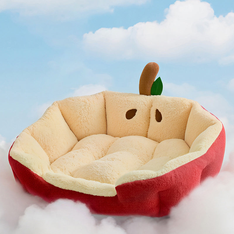 Apple-Shaped Velvet Cat Bed