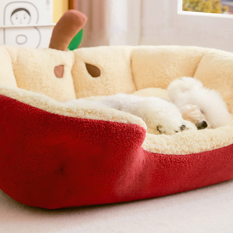 Apple-Shaped Velvet Cat Bed