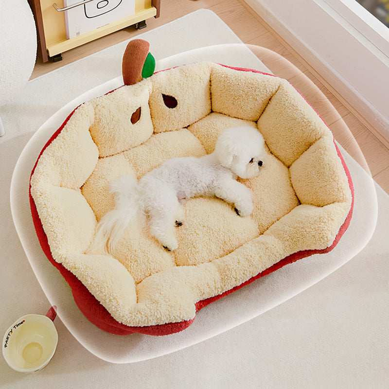 Apple-Shaped Velvet Cat Bed