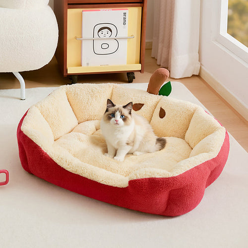 Apple-Shaped Velvet Cat Bed