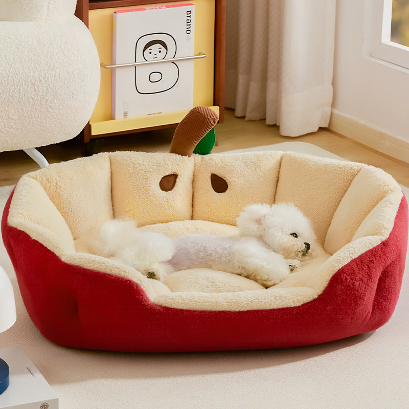 Apple-Shaped Velvet Cat Bed