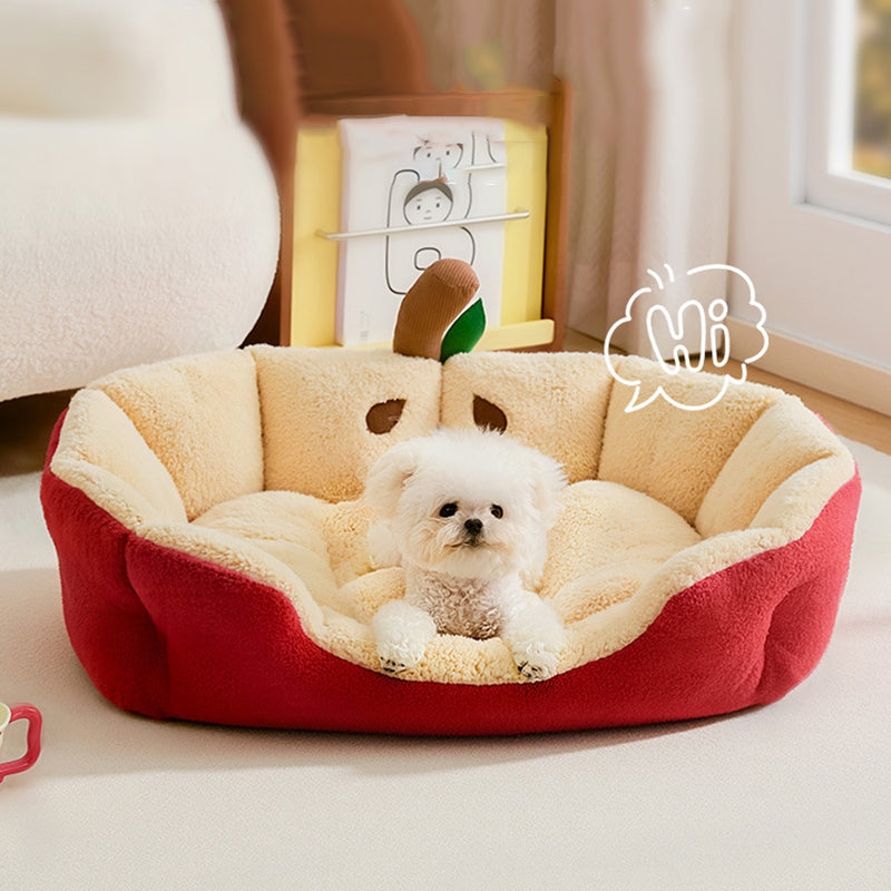 Apple-Shaped Velvet Cat Bed