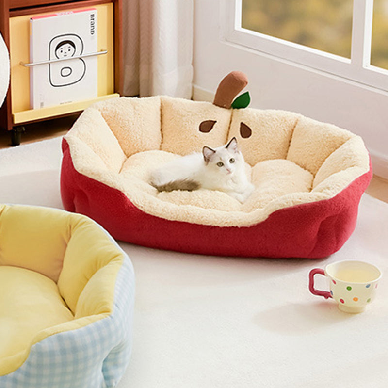 Apple-Shaped Velvet Cat Bed