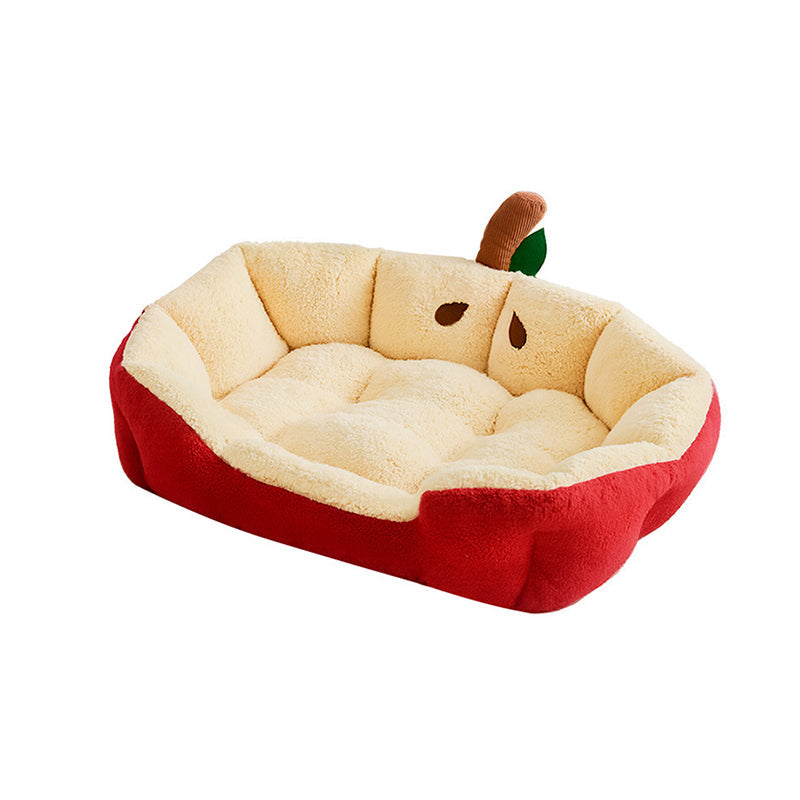 Apple-Shaped Velvet Cat Bed