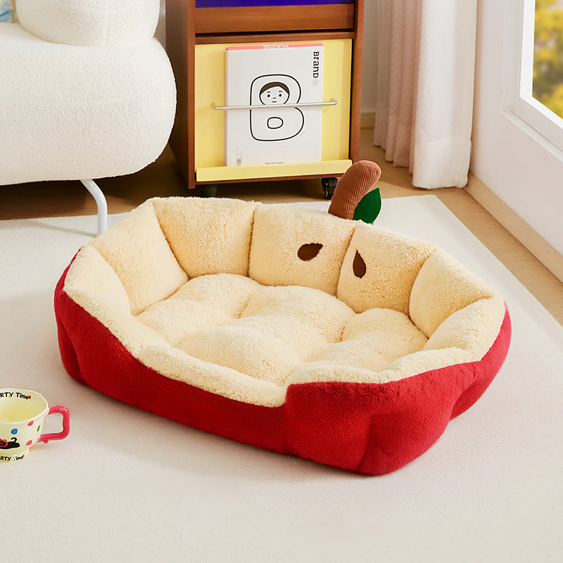 Apple-Shaped Velvet Cat Bed