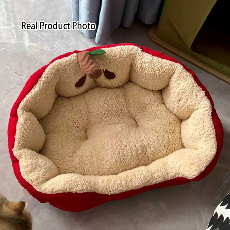 Apple-Shaped Velvet Cat Bed