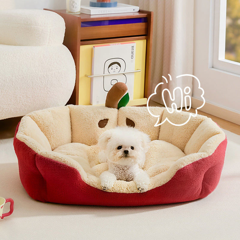 Apple-Shaped Velvet Cat Bed