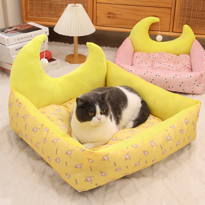 Moon-Shaped Cat Bed with Toy Ball