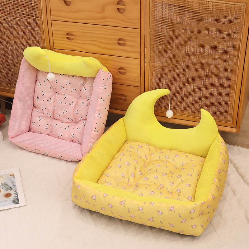 Moon-Shaped Cat Bed with Toy Ball