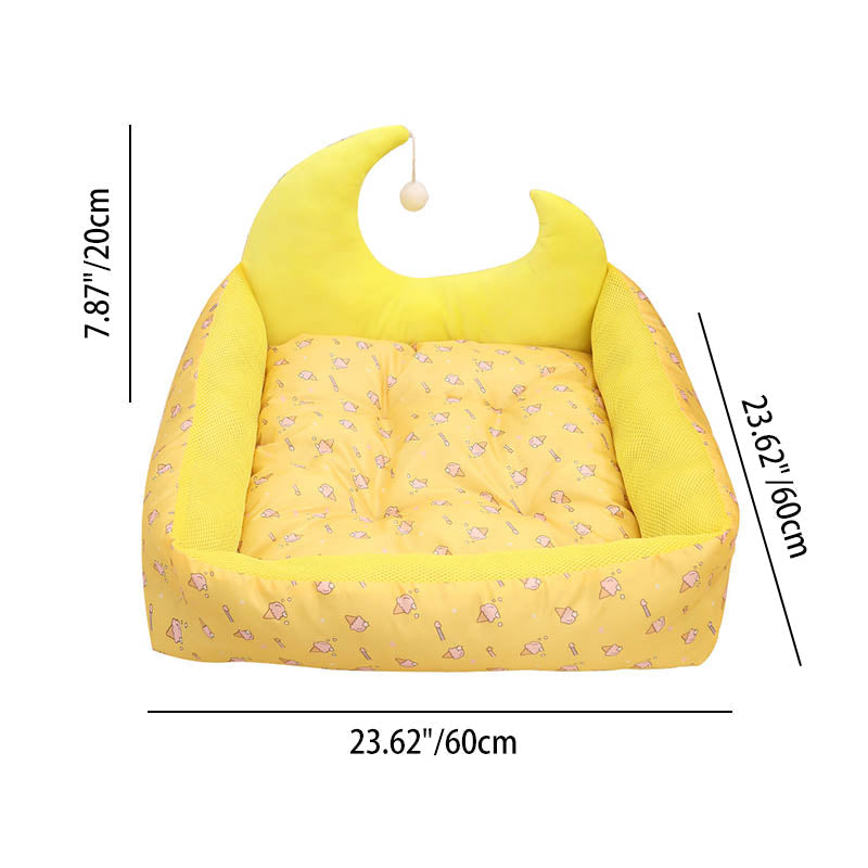 Moon-Shaped Cat Bed with Toy Ball