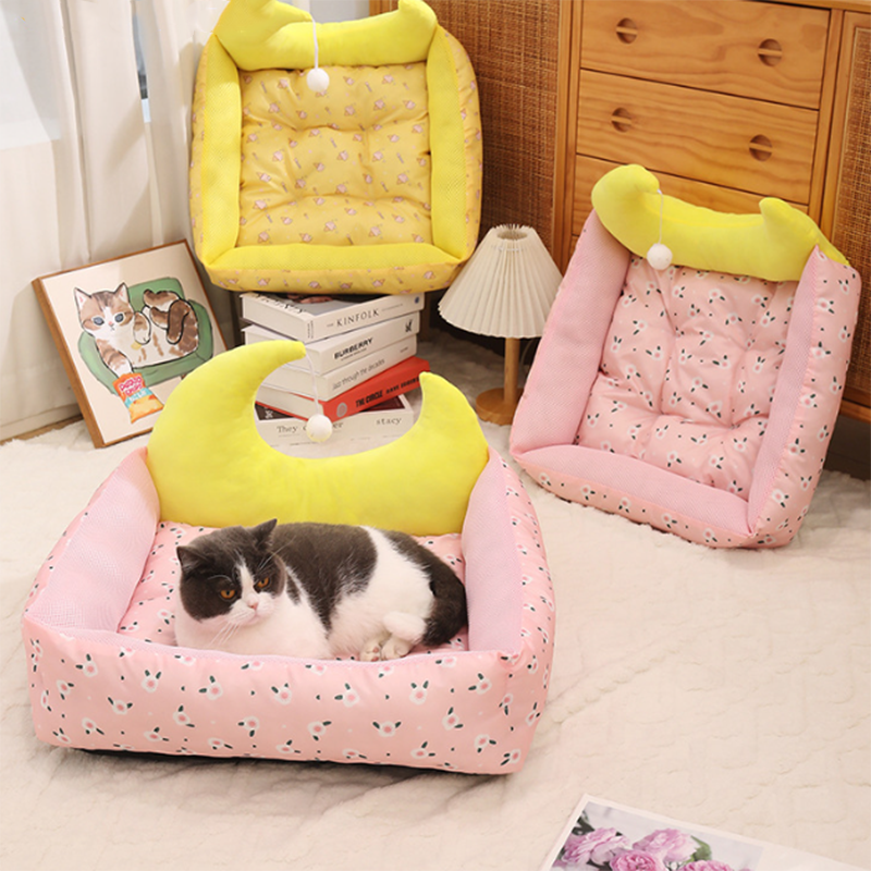 Moon-Shaped Cat Bed with Toy Ball