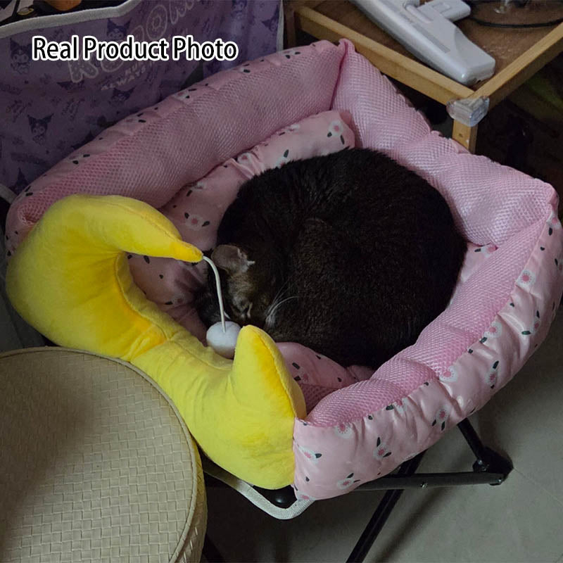Moon-Shaped Cat Bed with Toy Ball