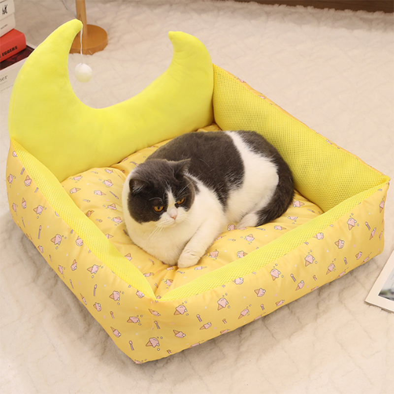 Moon-Shaped Cat Bed with Toy Ball