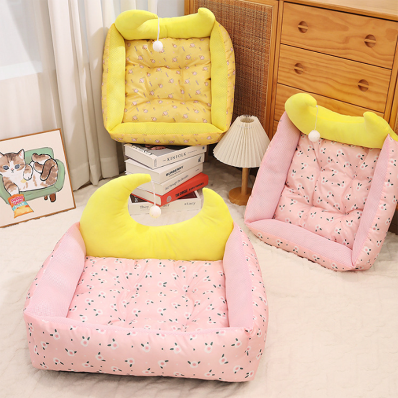 Moon-Shaped Cat Bed with Toy Ball