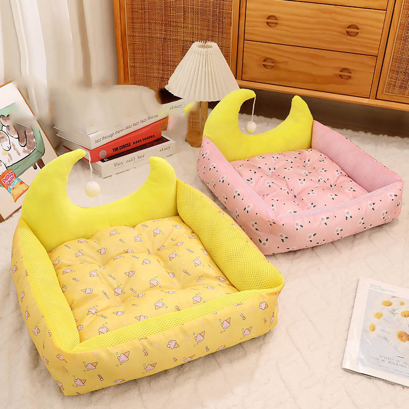 Moon-Shaped Cat Bed with Toy Ball