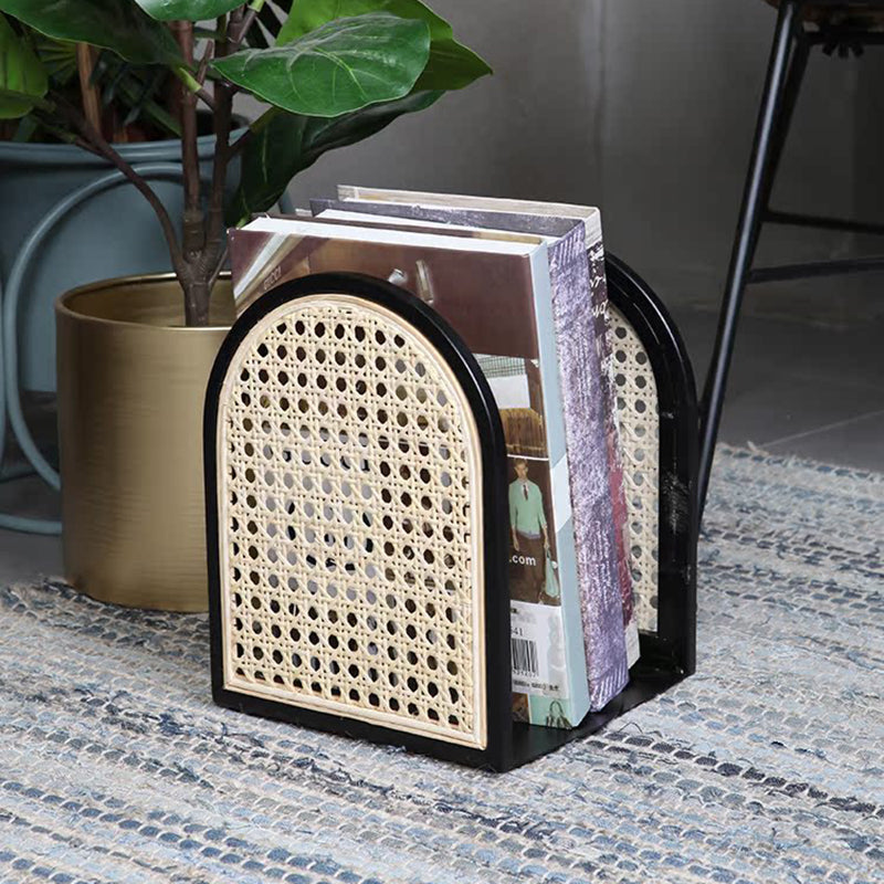 Vintage Rattan & Iron Desktop Bookshelf