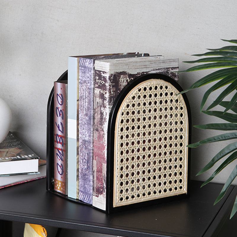 Vintage Rattan & Iron Desktop Bookshelf