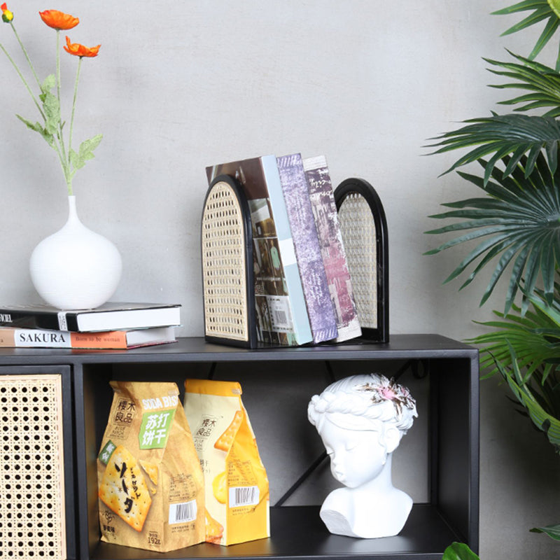 Vintage Rattan & Iron Desktop Bookshelf