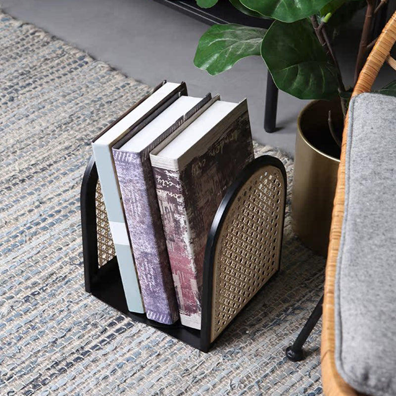 Vintage Rattan & Iron Desktop Bookshelf