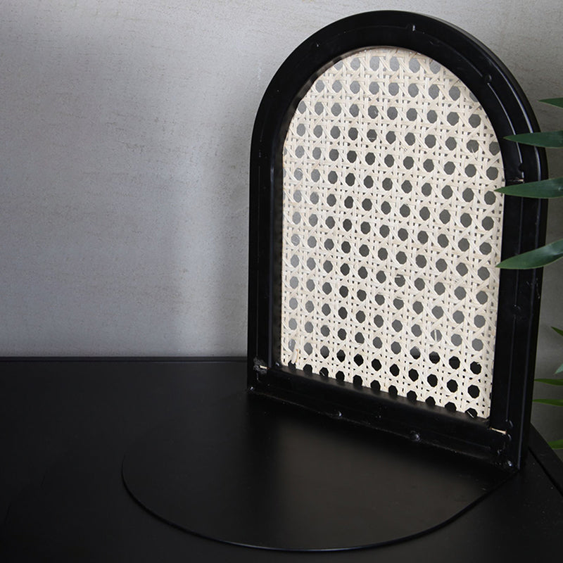 Vintage Rattan & Iron Desktop Bookshelf