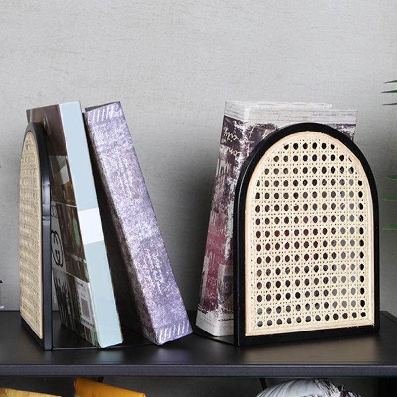 Vintage Rattan & Iron Desktop Bookshelf