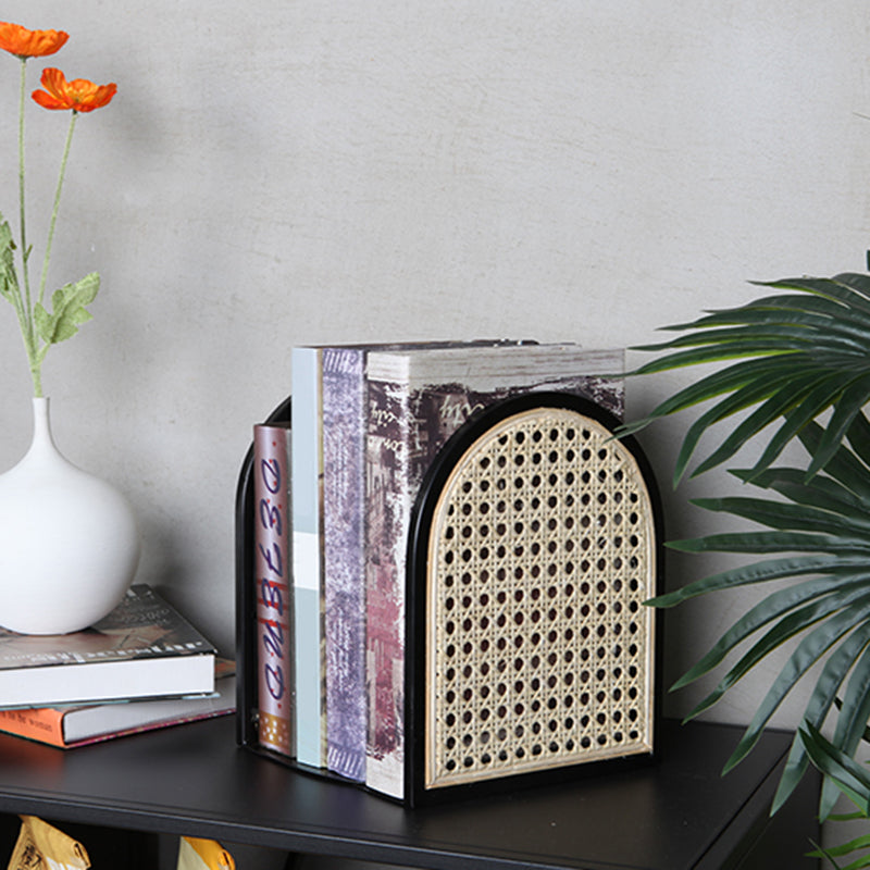 Vintage Rattan & Iron Desktop Bookshelf