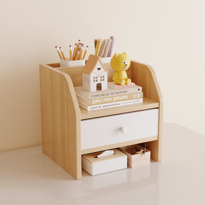 Scandinavian Wood Desktop Shelf with Drawer