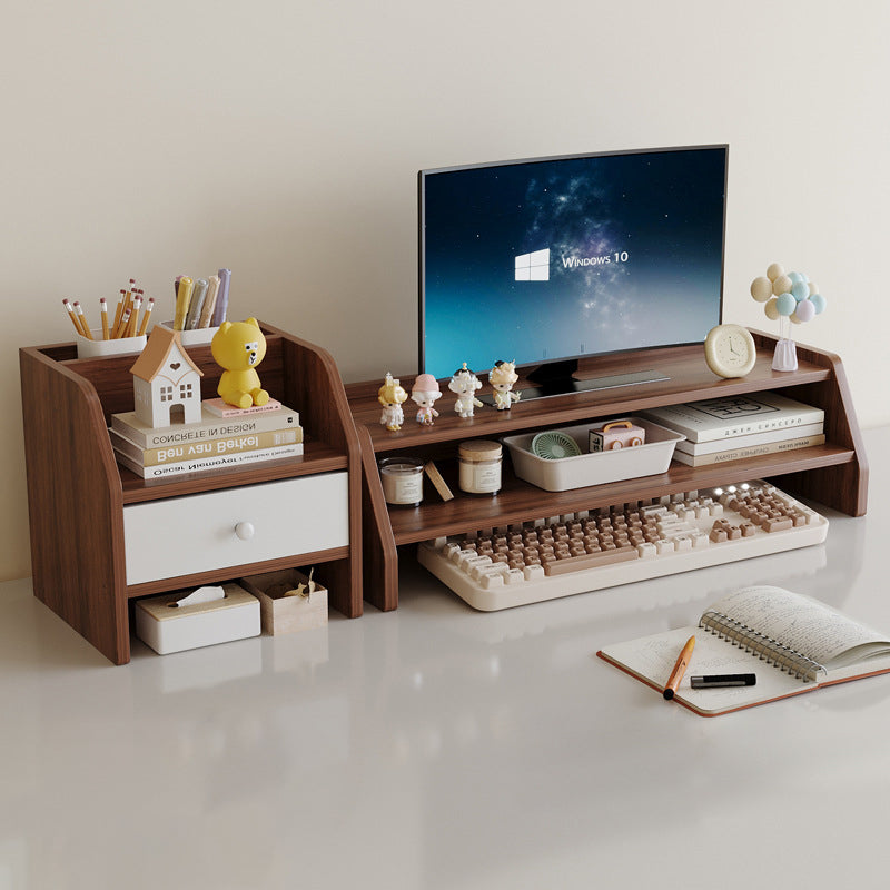 Scandinavian Wood Desktop Shelf with Drawer