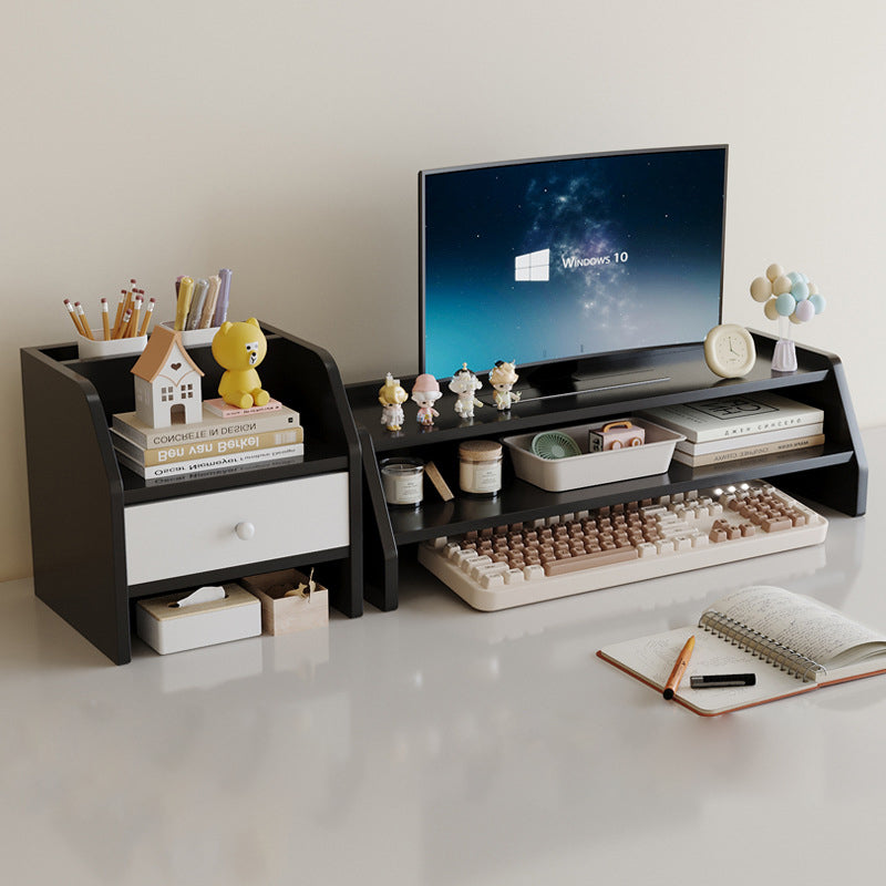 Scandinavian Wood Desktop Shelf with Drawer