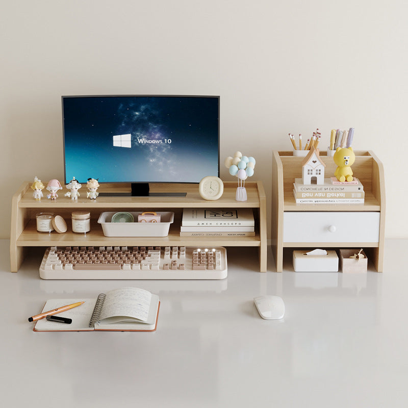 Scandinavian Wood Desktop Shelf with Drawer